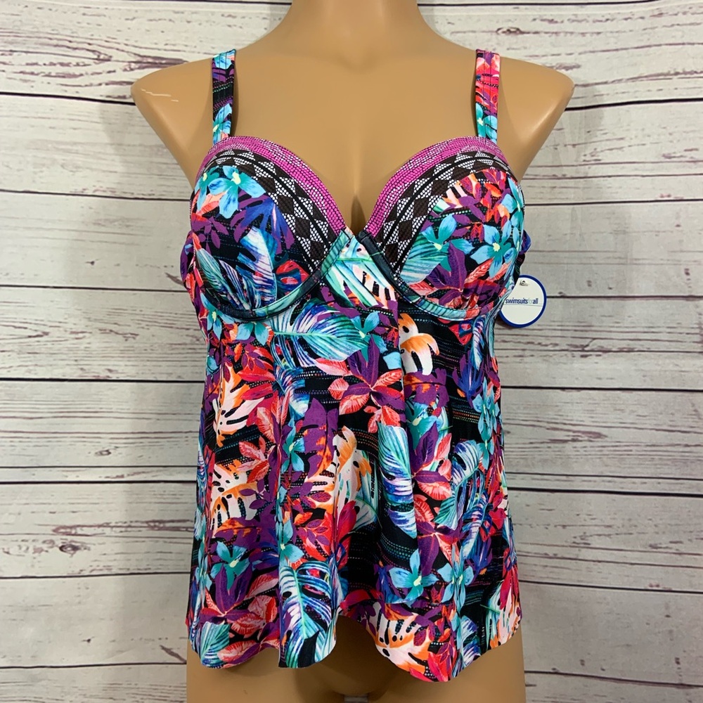 Purple Tropical Flutter Tankini Swim Top NWT